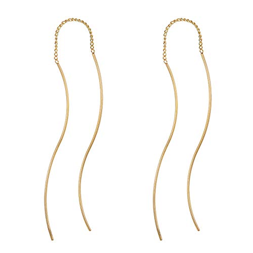 Flongo Damen Stäbchen Durchzieher Ohrringe Lange Quaste Einfädler Ohrringe Frauen Ohrhänger Ohrstecker Ohrkette Ohrseil mit Anhänger Gold Golden von Flongo