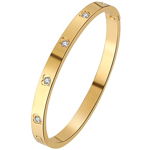 Flongo Damenarmband Armreif aus Edelstahl Damenarmband für Frauen und Mädchen Armreif Eingelegter Zirkon rund/Herz/Stern-Mond viele Farben Gold/Silber/Roségold von Flongo