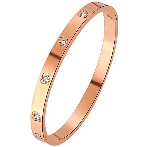 Flongo Damenarmband Armreif aus Edelstahl Damenarmband für Frauen und Mädchen Armreif Eingelegter Zirkon rund/Herz/Stern-Mond viele Farben Gold/Silber/Roségold von Flongo