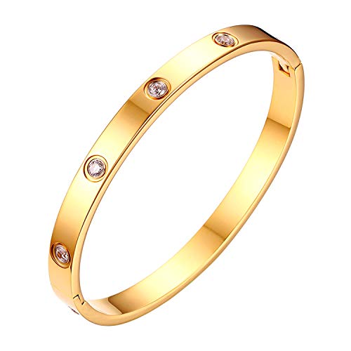 Flongo Damenarmband Armreif aus Edelstahl Damenarmband für Frauen und Mädchen Armreif Eingelegter Zirkon rund/Herz/Stern-Mond viele Farben Gold/Silber/Roségold von Flongo