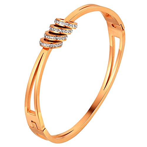 Flongo Damenarmband Freundschaftsarmbänder Damen Armband Frauen Armreif BFF Ketten mit gefassten Zirkonia Ringen Rose Gold Elegant für Frauen von Flongo