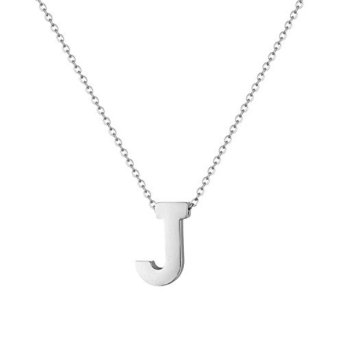 Flongo Damenkette Frauen Anhänger Kette Halskette aus Edelstahl Name Alphabete J Buchstaben Anhänger in Silber Ton Elegant von Flongo