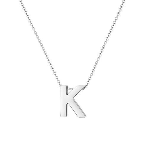 Flongo Damenkette Frauen Anhänger Kette Halskette aus Edelstahl Name Alphabete K Buchstaben Anhänger in Silber Ton Elegant von Flongo