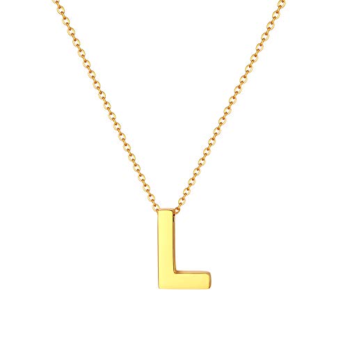 Flongo Damenkette Frauen Anhänger Kette Halskette aus Edelstahl Name Alphabete L Buchstaben Anhänger in Gold Ton Elegant von Flongo