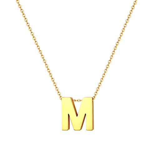 Flongo Damenkette Frauen Anhänger Kette Halskette aus Edelstahl Name Alphabete M Buchstaben Anhänger in Gold Ton Elegant von Flongo