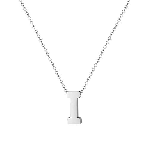 Flongo Damenkette Frauen Anhänger Kette Halskette aus Edelstahl Name Alphabete i Buchstaben Anhänger in Silber Ton Elegant von Flongo