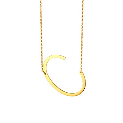 Flongo Damenkette Frauen Anhänger Kette Halskette aus Edelstahl Namen 26 Alphabete Buchstaben Anhänger in Gold Ton Elegant Buchstabe C von Flongo