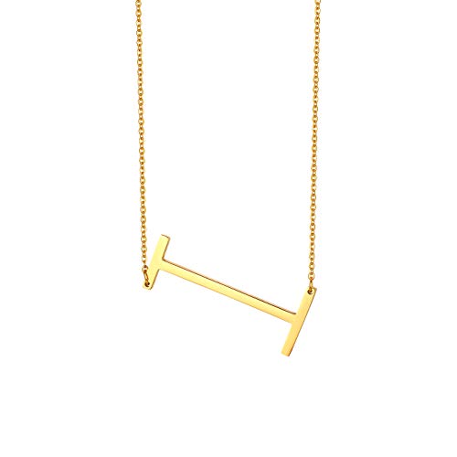 Flongo Damenkette Frauen Anhänger Kette Halskette aus Edelstahl Namen 26 Alphabete Buchstaben Anhänger in Gold Ton Elegant Buchstabe I von Flongo