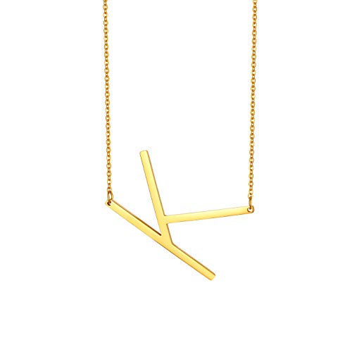 Flongo Damenkette Frauen Anhänger Kette Halskette aus Edelstahl Namen 26 Alphabete Buchstaben Anhänger in Gold Ton Elegant Buchstabe K von Flongo
