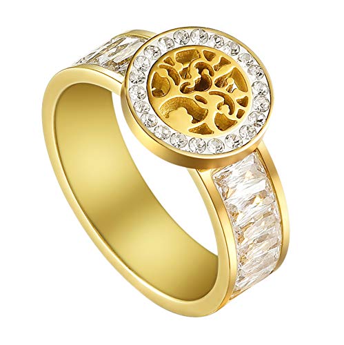 Flongo Damenring Frauen Ring BFF Ringe Blogger Knuckle Fingerknöchel Stapeln Lebensbaum Tree of Life Hochzeit Engagement Verlobungsringe Gold Größe 54 von Flongo