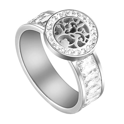 Flongo Damenring Frauen Ring BFF Ringe Blogger Knuckle Fingerknöchel Stapeln Lebensbaum Tree of Life Hochzeit Engagement Verlobungsringe Silber Größe 57 von Flongo