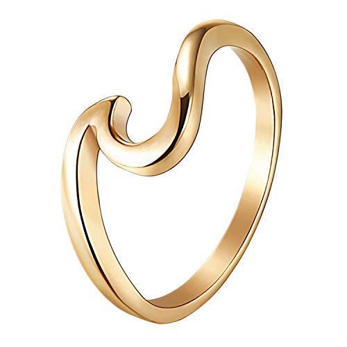 Flongo Damenring Frauen Ringe Ring BFF Midi-Ringe, Blogger Fingerknöchel Stapeln Ringe Gold Rosegold mit Welle Design von Flongo