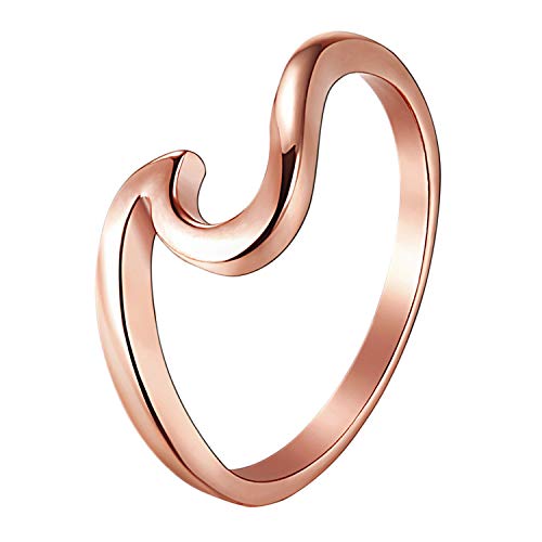 Flongo Damenring Frauen Ringe Ring BFF Midi-Ringe, Blogger Fingerknöchel Stapeln Ringe Rosegold mit Welle Design von Flongo