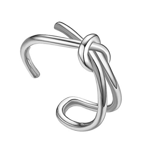 Flongo Damenring Frauen Ringe Ring BFF Midi-Ringe, offen Blogger Verstellbar Fingerknöchel Stapeln Ringe Silber mit Knoten Schleife Design Größe 54 von Flongo