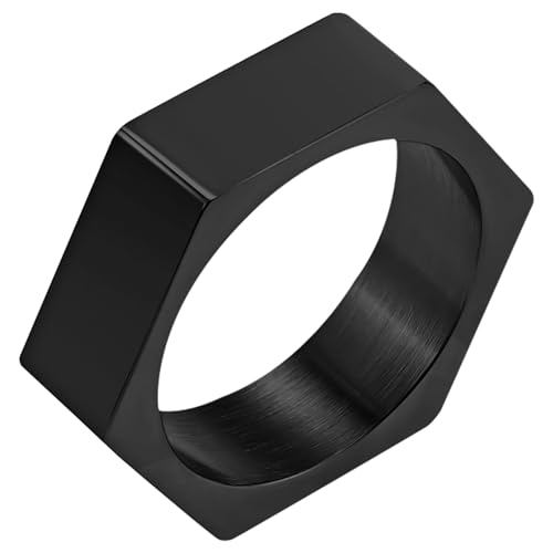 Flongo Eckig Biker Ring Unisex：Schwarz Geometrische Sechseckig Ring Schraube Form Edelstahl Stempel Ring Knöchelring Pinky Ring Entlastung von Angst Vatertag Schlichte Geschenk Damen Herren von Flongo