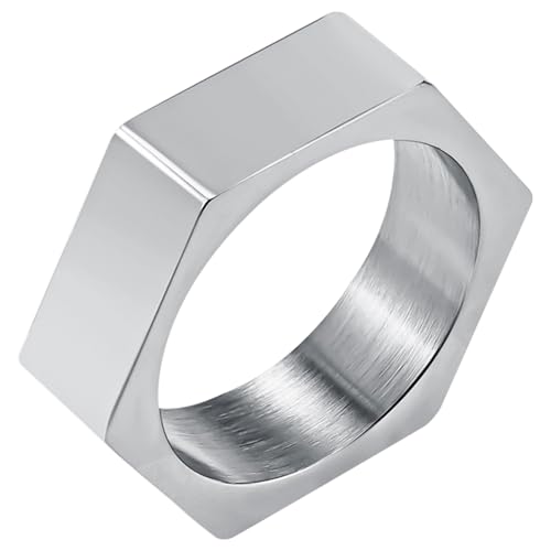 Flongo Eckig Biker Ring Unisex：Silber Geometrische Sechseckig Ring Schraube Form Edelstahl Stempel Ring Knöchelring Pinky Ring Entlastung von Angst Vatertag Schlichte Geschenk Damen Herren von Flongo