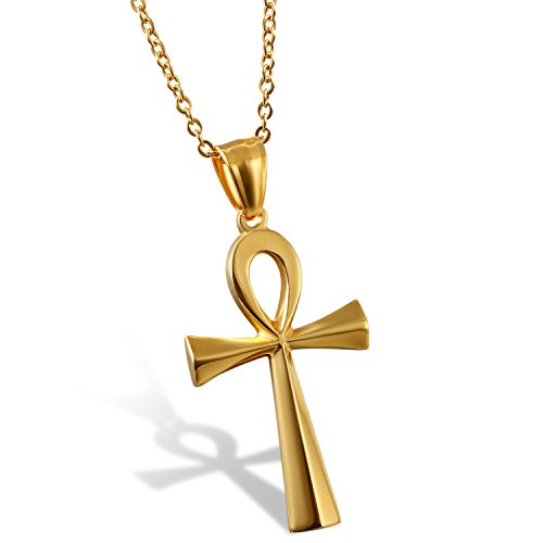 Flongo Herren-Kette Männer Anhänger Damen Halskette, Edelstahl Halskette mit Egyptian Ägyptisches Zeichen Anch o. Ankh Kreuz Kruzifix Anhänger Gold Flongo Herren-Kette Männer Anhänger Damen Halskette, Edelstahl Halskette mit Egyptian Ägyptisches Zeichen Anch o. Ankh Kreuz Kruzifix Anhänger Gold von Flongo