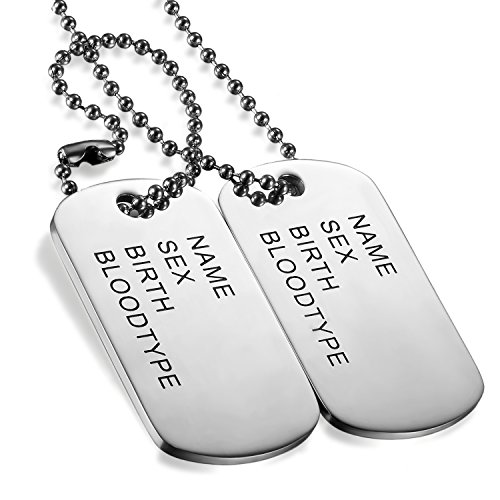 Flongo Edelstahl Anhänger Halskette Kette Silber Gravur doppelte Militärische Erkennungsmarken Armee Stil Dog Tag Erkennungsmarke Herren, mit 72cm Kette von Flongo