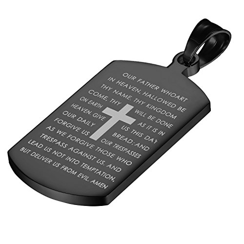 Flongo Edelstahl Anhänger Halskette Schwarz Dog Tag Englisch Jesus Christ Bibel Herr Gebet Gravur Retro Klassiker Herren, mit 66,5cm Kette von Flongo