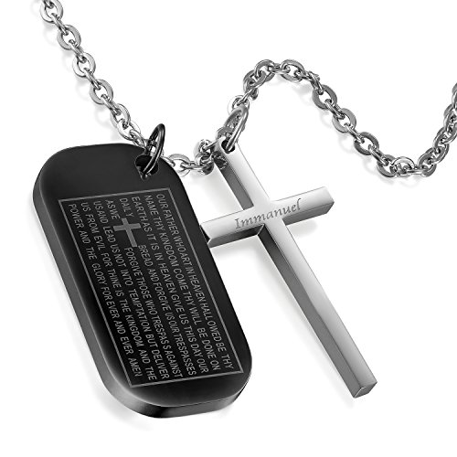 Flongo Edelstahl Anhänger Halskette Schwarz Silber Dog Tag Kruzifix Kreuz Englisch Bibel Herr Gebet Jesus Christ Herren, mit 55cm Kette Flongo Edelstahl Anhänger Halskette Schwarz Silber Dog Tag Kruzifix Kreuz Englisch Bibel Herr Gebet Jesus Christ Herren, mit 55cm Kette von Flongo
