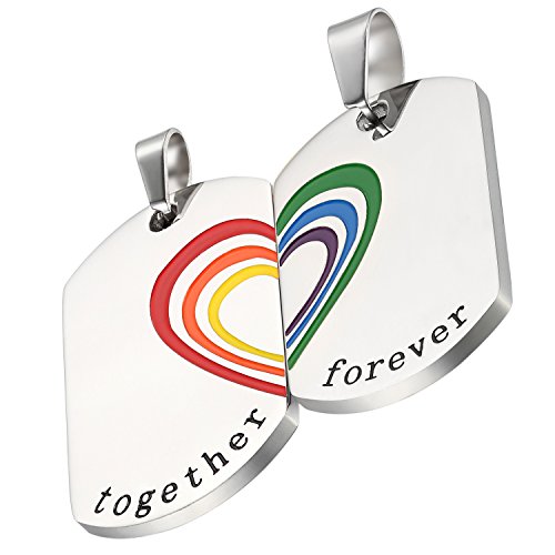 Flongo Edelstahl Anhänger Halskette Silber Bunt Herz Regenbogen Rainbow LGBT Lesbe Gay Pride Schwul Homosexuell Dog Tag Paar Lieben Valentine Paar Paare Set Herren, Damen Flongo Edelstahl Anhänger Halskette Silber Bunt Herz Regenbogen Rainbow LGBT Lesbe Gay Pride Schwul Homosexuell Dog Tag Paar Lieben Valentine Paar Paare Set Herren, Damen von Flongo