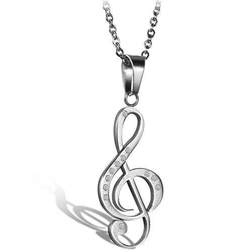 Flongo Edelstahl Anhänger Halskette Strass Silber Musik Note Musik Zeichen Symbol Notenschlüssel Elegant Damen, mit 45cm Kette Flongo Edelstahl Anhänger Halskette Strass Silber Musik Note Musik Zeichen Symbol Notenschlüssel Elegant Damen, mit 45cm Kette von Flongo