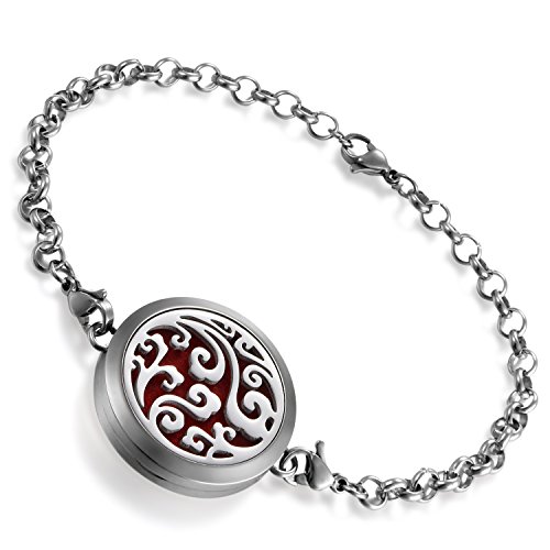 Flongo Edelstahl Armband Armreif Armkette Kette Aroma Locket Diffuser Aromatherapie Duftstofflocket ätherisches Öl Diffusor Hohl Wölkchen Wolken Damen von Flongo