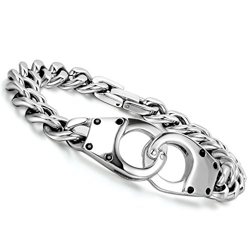 Flongo Edelstahl Armband Armreif Armkette Link Handgelenk Panzerkette Silber Handschellen Polished Poliert Herren von Flongo
