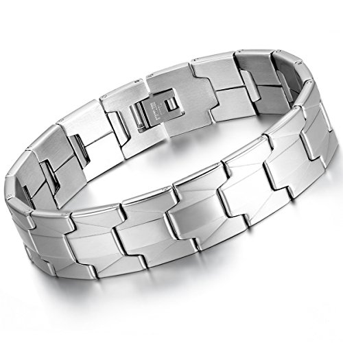 Flongo Edelstahl Armband Armreif Link Handgelenk Silber Polisched Klassiker Herren von Flongo