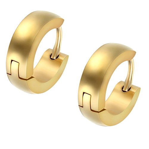 Flongo Edelstahl Gestüt Stecker Creolen Huggie Ohrringe Ohrstecker Ohrhänger Gold Golden Klassiker Charm Charme Elegant Herren,Damen von Flongo