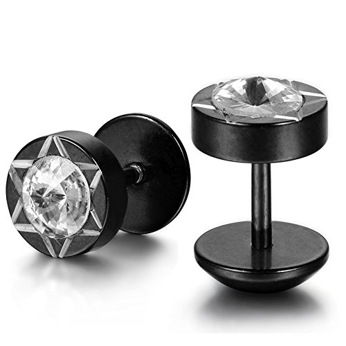 Flongo Edelstahl Glas Gestüt Stecker Ohrringe Ohrstecker Ohrhänger Schwarz Silber Glücklich Jüdischen Davidstern Hexagramm Elegant Herren,Damen von Flongo