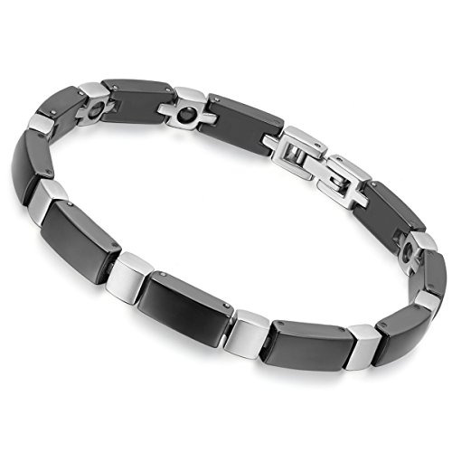 Flongo Keramik Armband Herren schwarz Porzellan Armkette Black Silber Damen Armreif Freundschaftsarmbänder Paar Pärchen Armbänder Couple Bracelet für Frauen Männer von Flongo