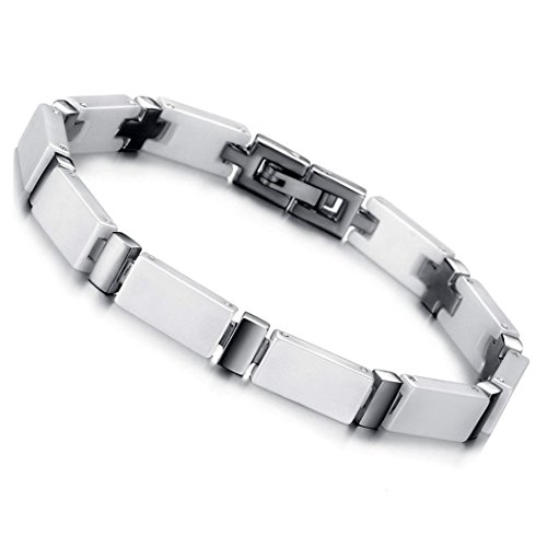 Flongo Keramik Armband Damen Porzellan Armkette weiß silber Herren Armreif Freundschaftsarmbänder Paar Pärchen Armbänder weiss Silber couple bracelet für Frauen Männer von Flongo