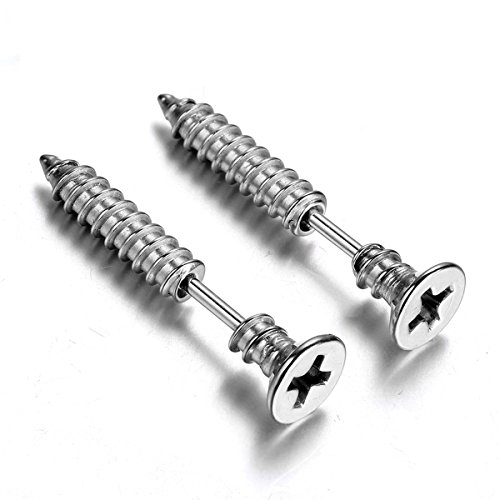 Flongo Edelstahl Ohrstecker Gestüt Stecker Ohrringe Ohrhänger Silber Screw Schrauben Spitze Stecker Fake Plug Taper Charm Charme Herren von Flongo