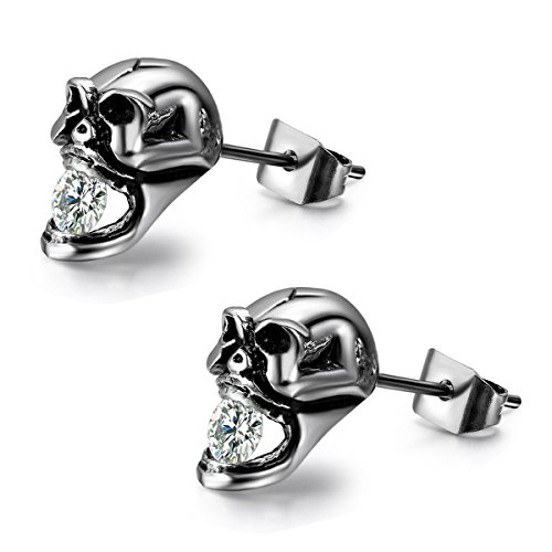 Flongo Herren Ohrringe Männer Ohrstecker Stecker Edelstahl Ohrhänger Gestüt Stecker CZ Zirkon Zirkonia Schwarz Silber Weiß Totenkopf Schädel Biker Herren Flongo Herren Ohrringe Männer Ohrstecker Stecker Edelstahl Ohrhänger Gestüt Stecker CZ Zirkon Zirkonia Schwarz Silber Weiß Totenkopf Schädel Biker Herren von Flongo