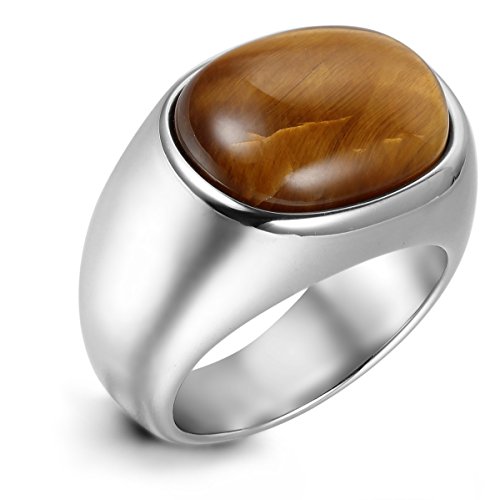 Flongo Edelstahl Ring Silber Gelb Tiger-Auge Retro Motorradfahrer Biker Herren, Größe 65 von Flongo