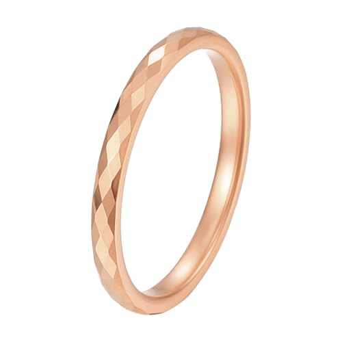 Flongo Ehering Damen Ring Rosegold: Frauen Ringe Hochzeit Paare Rings für Partner Pärchen Versprechen Verlobung Trauringe Wolfram Schmuck Geschenk Partnerringe für couple Valentinstag 2mm breit von Flongo