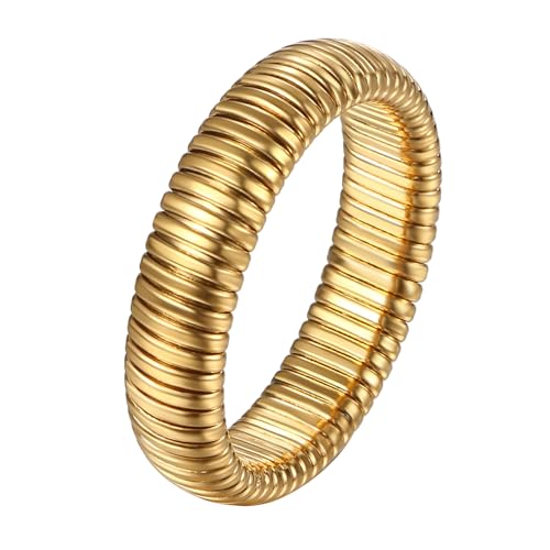 Flongo Elastische Chunky Ring Unisex: Gold Edelstahl Ring Schlicht 6mm echt Klassisch Stretchringe Mikro Elastisch Stapelbar Stressresistent Stilvolles Geschenk Damen Herren Flongo Elastische Chunky Ring Unisex: Gold Edelstahl Ring Schlicht 6mm echt Klassisch Stretchringe Mikro Elastisch Stapelbar Stressresistent Stilvolles Geschenk Damen Herren von Flongo
