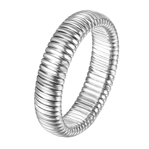 Flongo Elastische Chunky Ring Unisex: Silber Edelstahl Ring Schlicht 6mm echt Klassisch Stretchringe Mikro Elastisch Stapelbar Stressresistent Stilvolles Geschenk Damen Herren von Flongo