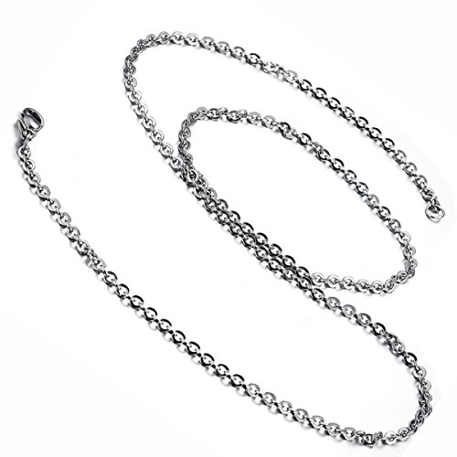 Flongo Ersatzkette Halskette Edelstahlkette Damenkette Herrenkette Silberkette Drahtseil O Kette Bindeglied Silber Herren Damen 55cm von Flongo