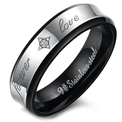 Flongo Paar Ring Partnerringe Herrenring Band Ring mit Grauvr Valentine Lieben Hochzeit Engagement Versprechen für Männer Gr. 57 von Flongo