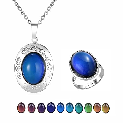 Flongo Farbwechselnde Halskette und Ring Temperaturempfindlicher Tropfenkleber ändert die Farbe mit der Temperatur Damen-Schmuck set Eleganter Damenschmuck Besonderes Geschenk von Flongo