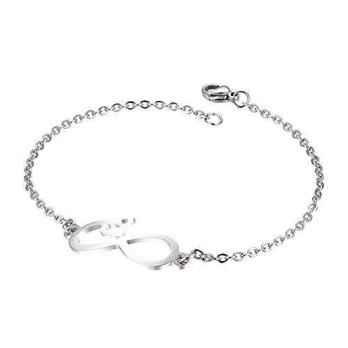 Flongo Fußkettchen Armband Freundschaftsarmbänder BFF Ketten, Edelstahl Armreif Armkette Fußkette Kette Silber Infinity Unendlichkeit Zeichen Symbol Lieben Elegant Damen Herz von Flongo