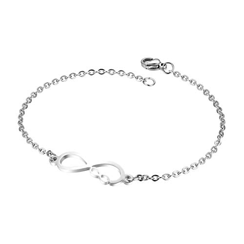 Flongo Fußkettchen Armband Freundschaftsarmbänder BFF Ketten, Edelstahl Armreif Armkette Fußkette Kette Silber Infinity Unendlichkeit Zeichen Symbol Lieben Elegant Damen von Flongo