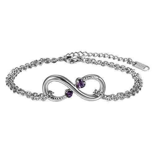 Flongo Fußkettchen Freundschaftsarmband, Freundschaftsarmbänder für 2 Edelstahl Armband Armkette Fußkette Infinity Unendlichkeitszeichen Silber Lila Elegant Damen von Flongo