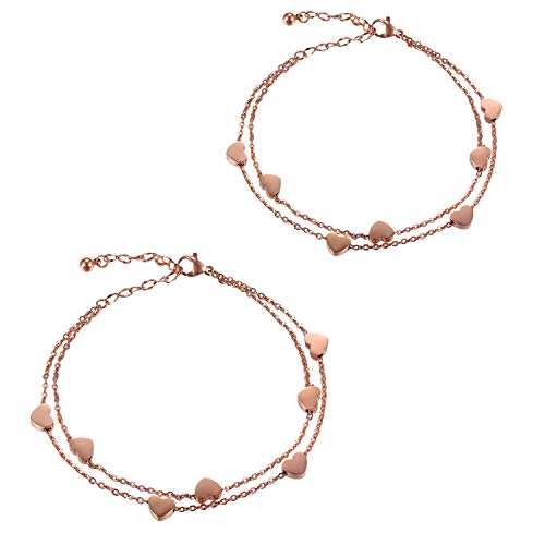 Flongo Fußkettchen Freundschaftsarmband Set, Freundschaftsarmbänder für 2 Armband Armkette Fußkette Herz Infinity Unendlichkeitszeichen Rose Gold Silber Elegant Damen von Flongo