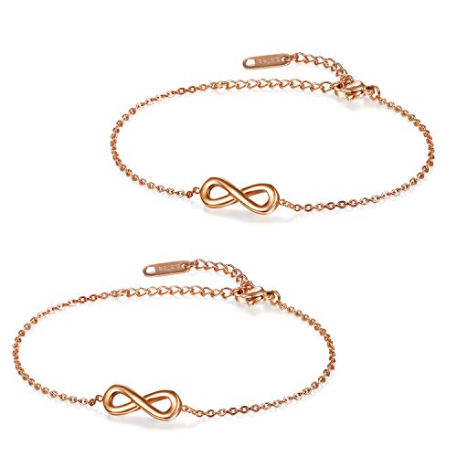Flongo Fußkettchen Freundschaftsarmband Set, Freundschaftsarmbänder für 2 Armband Armkette Fußkette Herz Infinity Unendlichkeitszeichen Rose Gold Silber Elegant Damen von Flongo