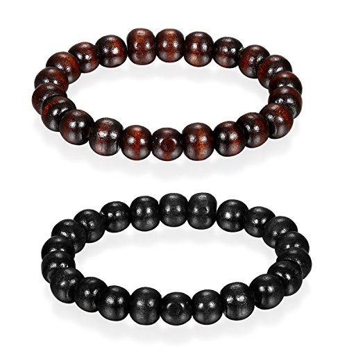 Flongo Gebetkette Armband, 2 Stück Holz Armband Kette Gesundheitskette tibetisch-buddhistische Gebetskette Buddha Schwarz Braun Kugel Perle Perlen Gebet Buddha Gebet Mala Damen, Herren Set von Flongo