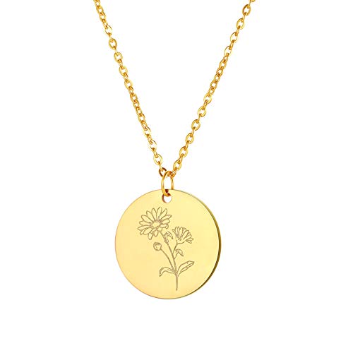 Flongo Geburtsblume Halskette Anhänger Damen Kette Geburtsmonat personalisiertes Geburtstag Geschenk für Frauen Gold April von Flongo