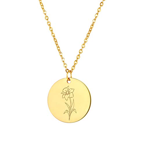 Flongo Geburtsblume Halskette Anhänger Damen Kette Geburtsmonat personalisiertes Geburtstag Geschenk für Frauen Gold Dezember von Flongo
